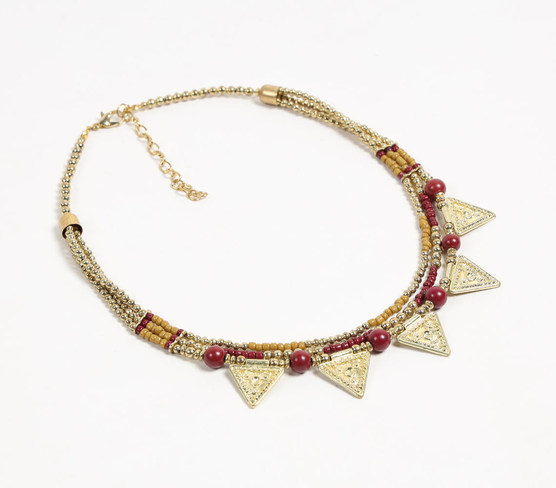 Beaded & Metal Charms Tribal Bib Necklace