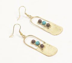 Natural Stone & Beaten Brass Dangle earrings