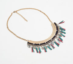 Metallic Leaf Charm Statement Necklace