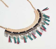Metallic Leaf Charm Statement Necklace