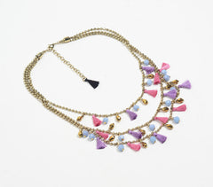 Gold-Toned Iron Layered Tasseled Necklace with Extension Chain