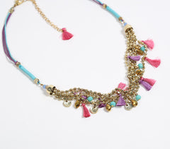 Colorpop Tasseled & Cluster Beaded Boho necklace