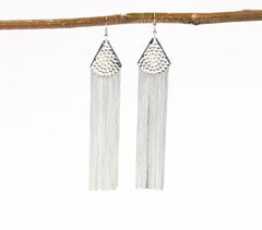 Hammered Silver-Toned Metal Shoulder-Duster Earrings