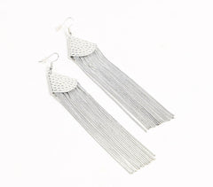 Hammered Silver-Toned Metal Shoulder-Duster Earrings