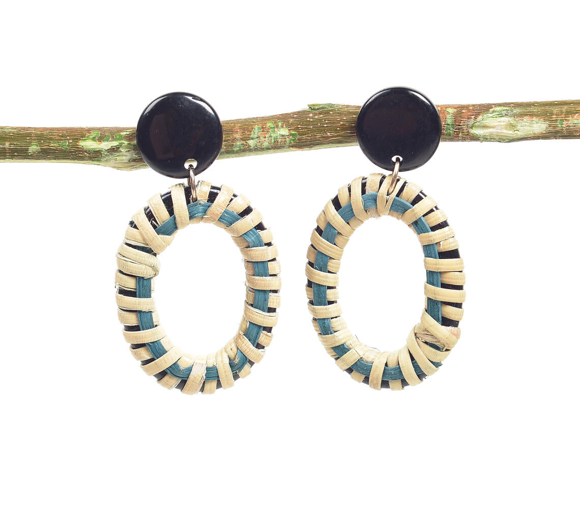 Woven Bamboo & Resin Dangle Earrings