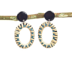 Woven Bamboo & Resin Dangle Earrings