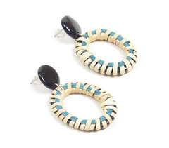 Woven Bamboo & Resin Dangle Earrings