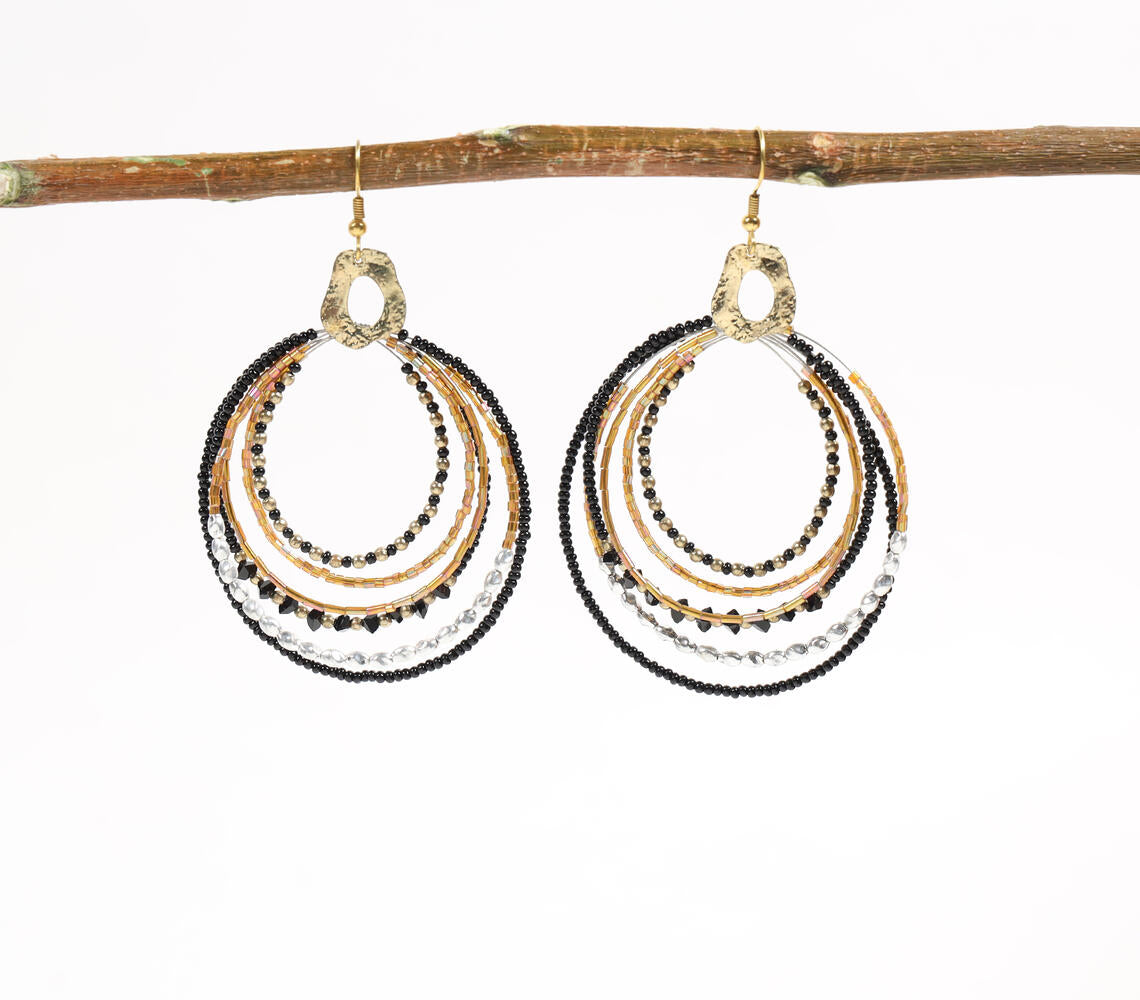Metal & Glass Beaded Layered-Hoops Dangle Earrings