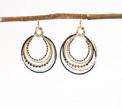 Metal & Glass Beaded Layered-Hoops Dangle Earrings