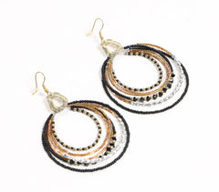 Metal & Glass Beaded Layered-Hoops Dangle Earrings