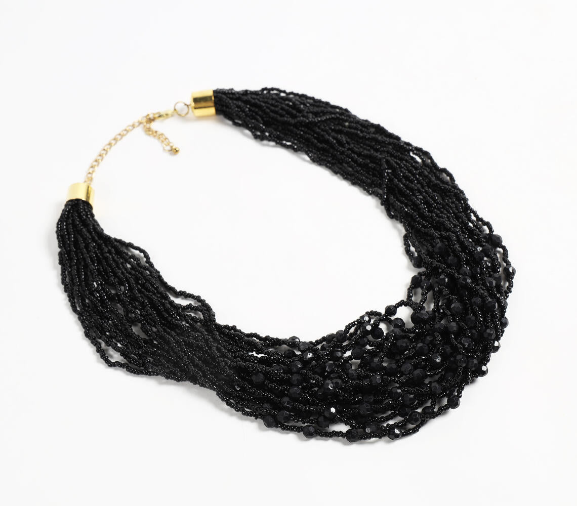 Noir Glass Beaded Cluster Necklace