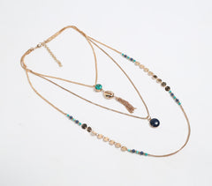 Boho Lariat Layered Charm Necklace