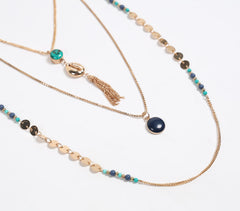Boho Lariat Layered Charm Necklace