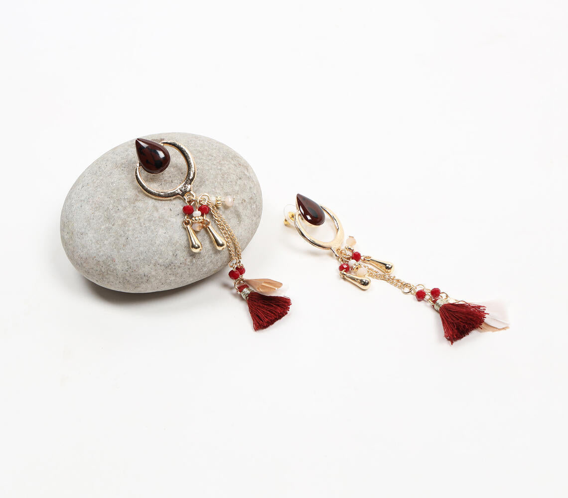 Handcrafted Boho-chic Resin Tasseled Dangle Earrings