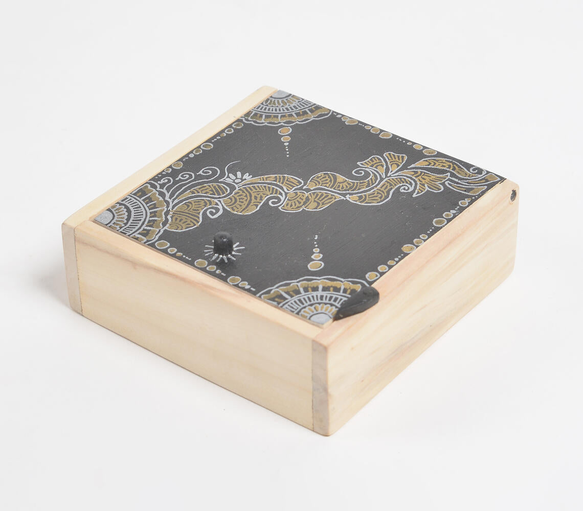 Traditional Art Hand Painted Wooden Trinket Box