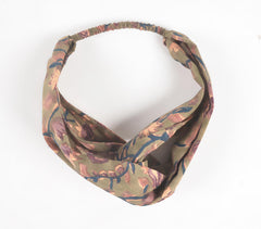Olive Floral Block printed Knot Hairband
