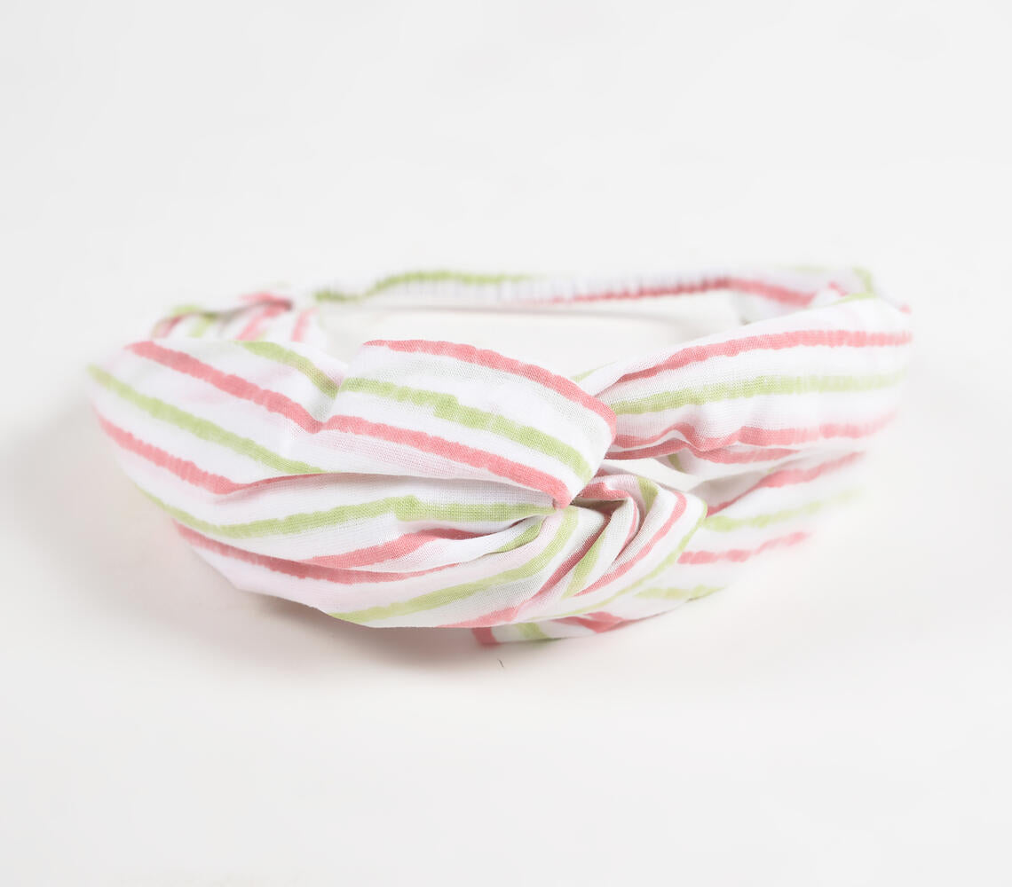 Pastel Watermelon Striped Block Printed Knot Hairband