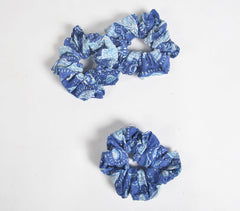 Indigo Paisley Block Printed Scrunchie hair ties (set of 3)
