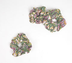 Block Printed Floral Forest Scrunchie Hair Ties (set of 3)