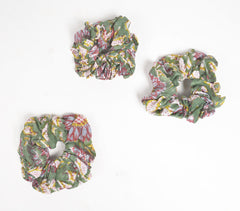 Block Printed Floral Forest Scrunchie Hair Ties (set of 3)