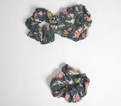 Midnight Floral Block Printed Scrunchie hair ties (set of 3)