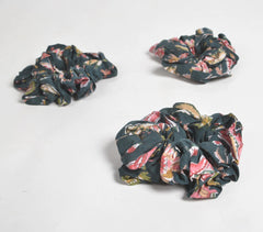 Midnight Floral Block Printed Scrunchie hair ties (set of 3)
