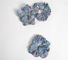 Pastel Floral Block Printed Scrunchie hair ties (set of 3)