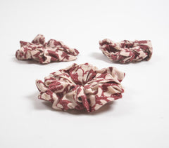 Block Printed Scarlet Floral Scrunchie Hair Ties (set of 3)