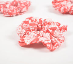 Coral Floral Block printed Scrunchie hair ties (set of 3)