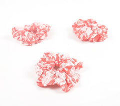 Coral Floral Block printed Scrunchie hair ties (set of 3)