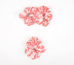 Coral Floral Block printed Scrunchie hair ties (set of 3)