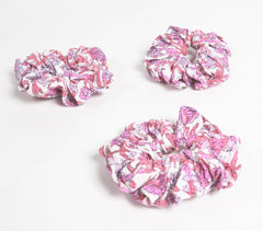 Pastel Rose-lilac Block printed Scrunchie hair ties (set of 3)