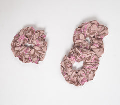 Block Printed Dusty Rose Scrunchie Hair Ties (set of 3)