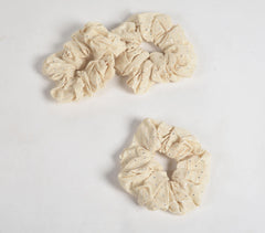 Luster Striped Ivory Scrunchie hair ties (set of 3)