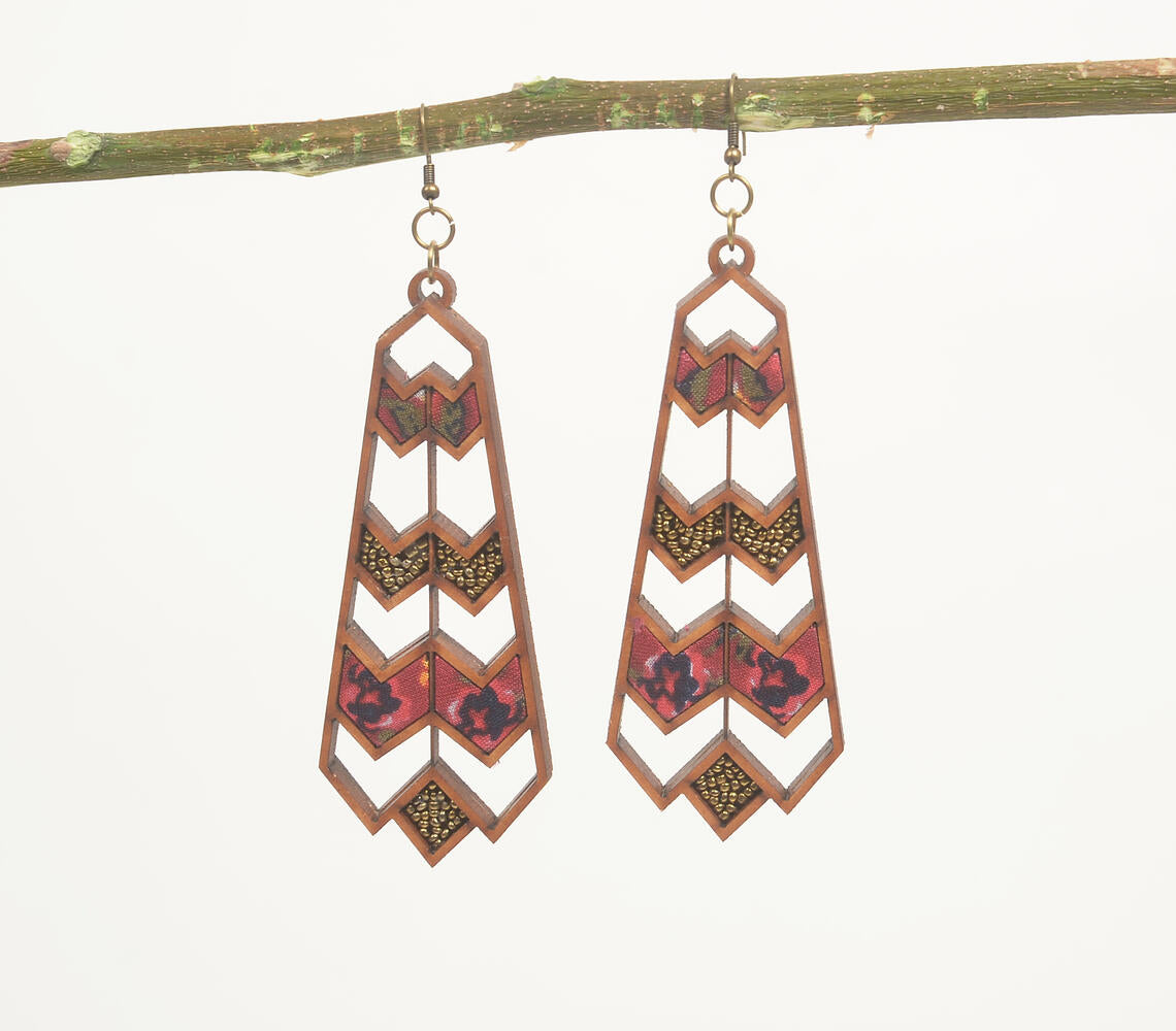 Reclaimed Wood Geometric Red Dangle Earrings
