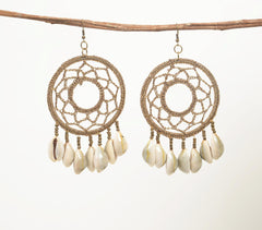 Shell & Thread Dreamcatcher Dangle Earrings