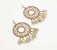 Shell & Thread Dreamcatcher Dangle Earrings