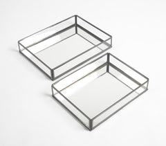 Minimal Metal & Glass Vanity Trays with Mirror Base (set of 2)