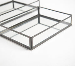 Minimal Metal & Glass Vanity Trays with Mirror Base (set of 2)