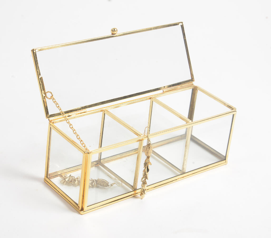 Minimal Glass & Metal 3-Compartment Jewelry Box