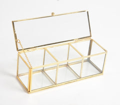 Minimal Glass & Metal 3-Compartment Jewelry Box