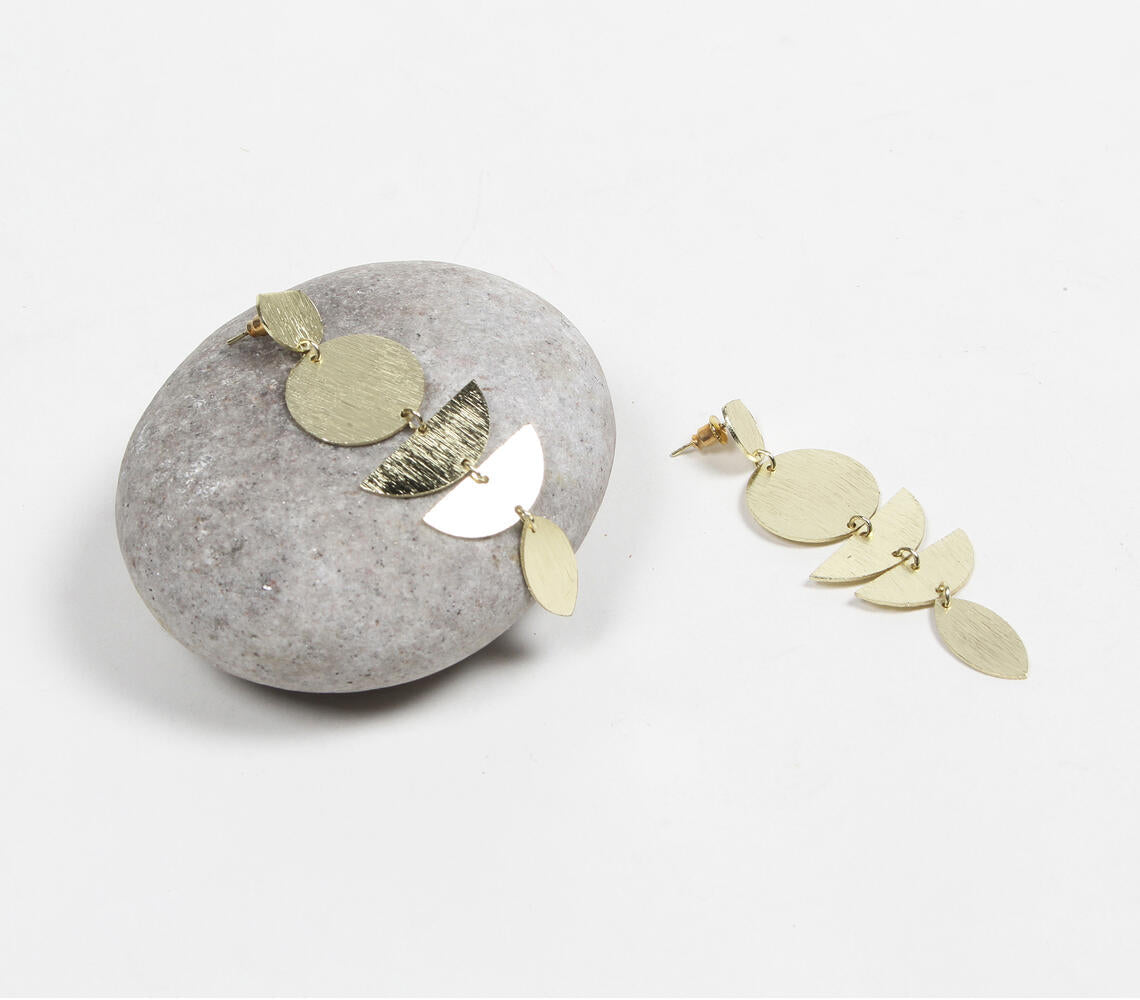 Gold-Toned Textured Geometric Drop Earrings