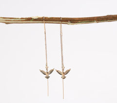 Recycled Brass Rising Pheonix Threaded Earrings