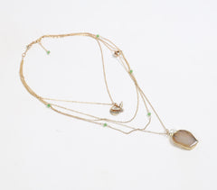 Natural Stone & Recycled Brass Layered Necklace