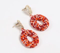 Silver-Toned Recycled Brass & Czech Seed Beads Drop Earrings
