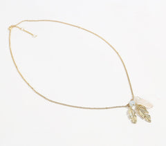 Glass Crystal & Metallic Feather Necklace