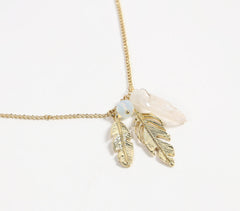 Glass Crystal & Metallic Feather Necklace