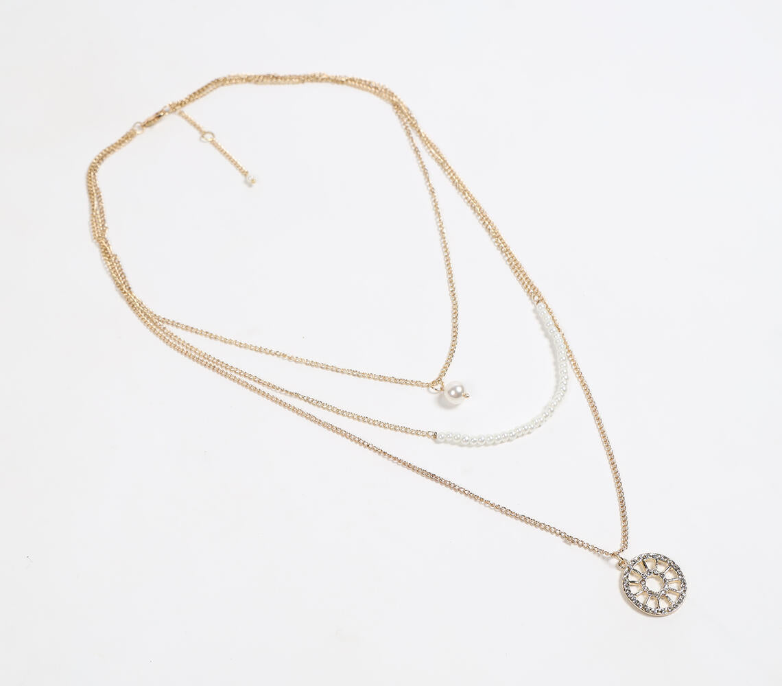 Glass Crystal Beads & Pearl Gold-Toned Layered Necklace