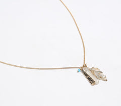 Glass Crystal & Metallic Feather Charm Necklace