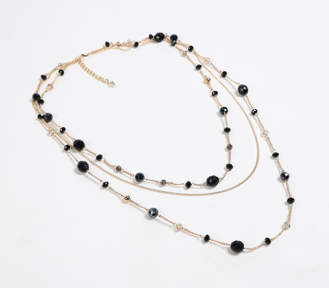 Glass Crystal Black Beads Layered Necklace